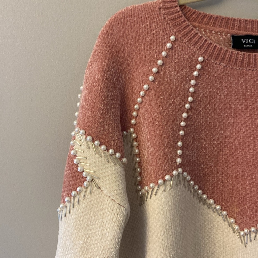 Vici Embellished Chenille Sweater Size Small - Picture 4 of 10